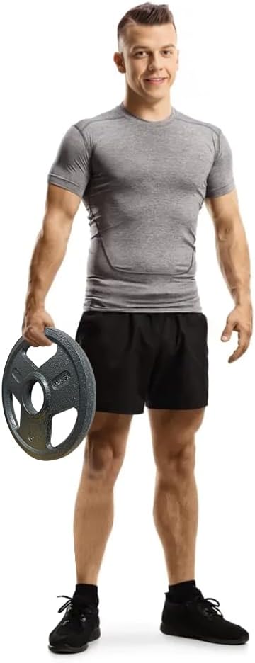 Triple-Grip Weight Plates Durable Cast Iron for Versatile Strength Training - Ideal for Squats, Deadlifts, Bench Press, Multiple Weight Options Available, Sold as Pair (5, Pounds)