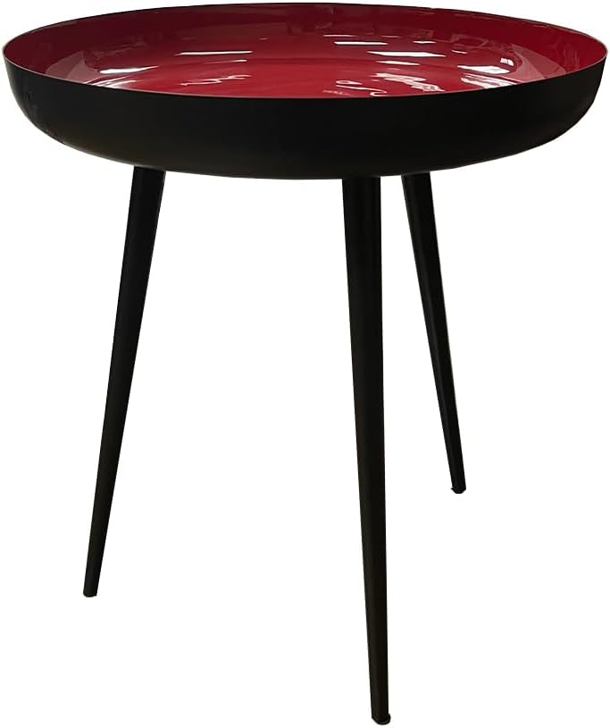 LIVEVIE Bregenz Collection Enamel-Coated Metal End Table Versatile Indoor Decor &amp; Serving Table for Home and Office, Maroon, 20 x 24 inches
