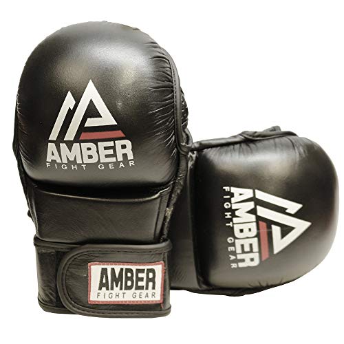 Elite MMA Striking Training Gloves, Real Leather Grappling Mitts for Martial Arts, Sparring, Punching Bag, and Cage Fighting, Open Palm, Half Thumb