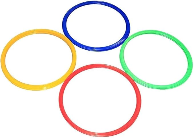 Speed Agility Circles for Trainers, Gyms, Athletics, 4 Assorted Colors, Red, Yellow, Blue, and Green (Set of 12) 18 inch