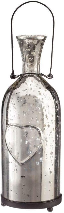 Champagne Collection Antique Silver Bottle Votive Candle Holders - Handmade Glass for Weddings and Elegant Home Decor (Set of 2)