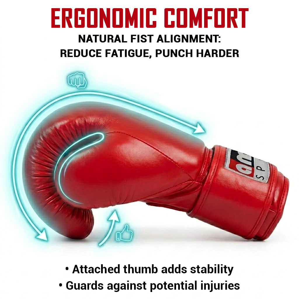 Premium All-Leather Professional Fight Gloves Padded, Pre-Curved, Safety-Focused Design with Layered Foam and Attached Thumb
