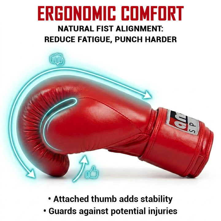 Premium All-Leather Professional Fight Gloves Padded, Pre-Curved, Safety-Focused Design with Layered Foam and Attached Thumb