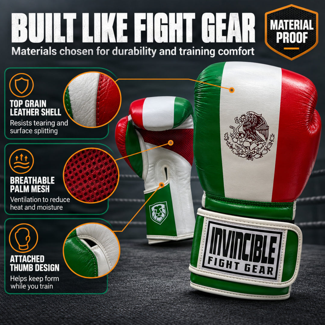 Invincible Fight Gear Leather Hook &amp; Loop Boxing Training Gloves