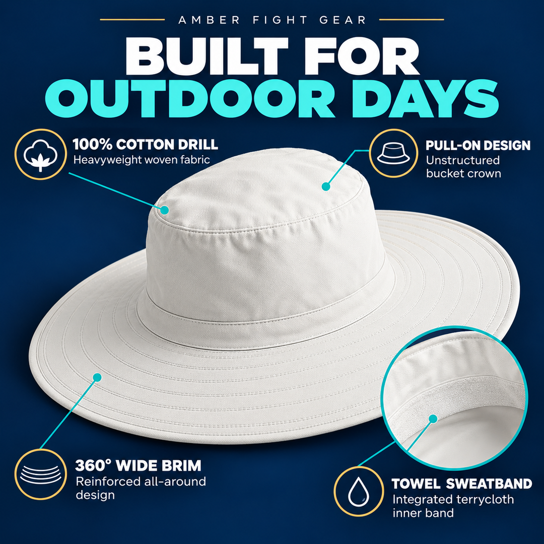 Amber Fight Gear Wide Brim Cotton Drill Sun Hat with Cooling Towel Band