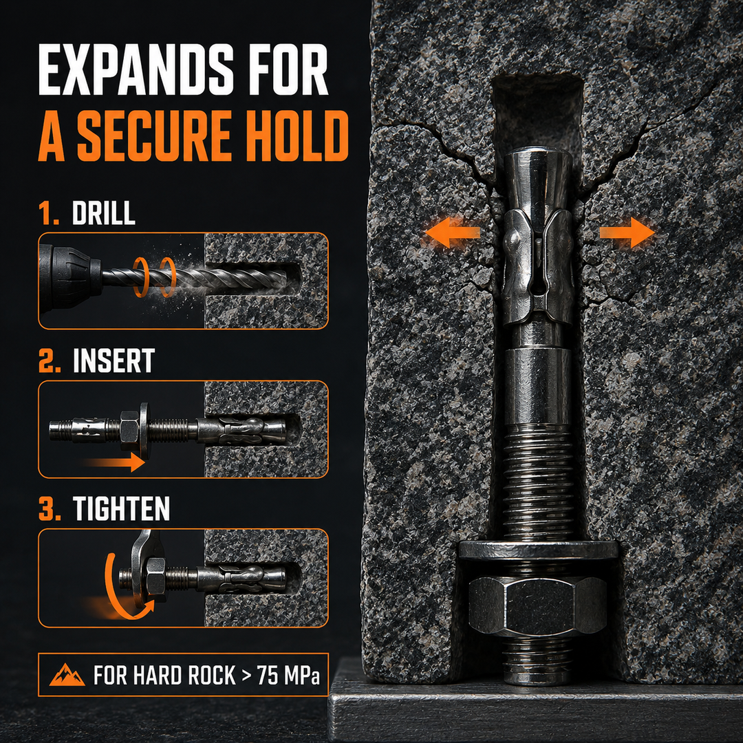 Dynamo Stainless Steel 304 Wedge Expansion Bolt for Hard Rock - Outdoor Use, 25kN Minimum Strength M10x70mm, Pack of 2
