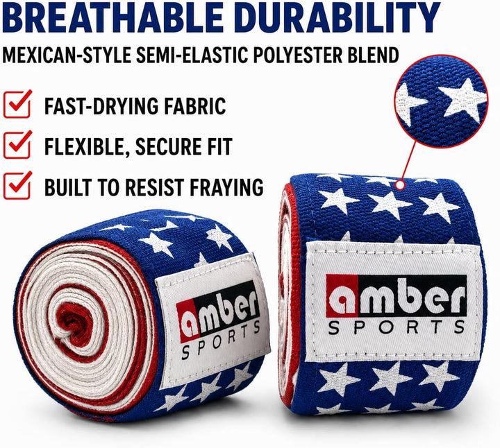 Amber Fight Gear USA Flag 180-Inch Polyester Boxing Hand Wraps