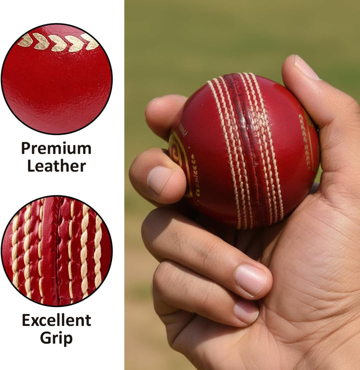 SG Shield 20 Premium Leather Cricket Ball, Grade 2 Core, White &amp; Red