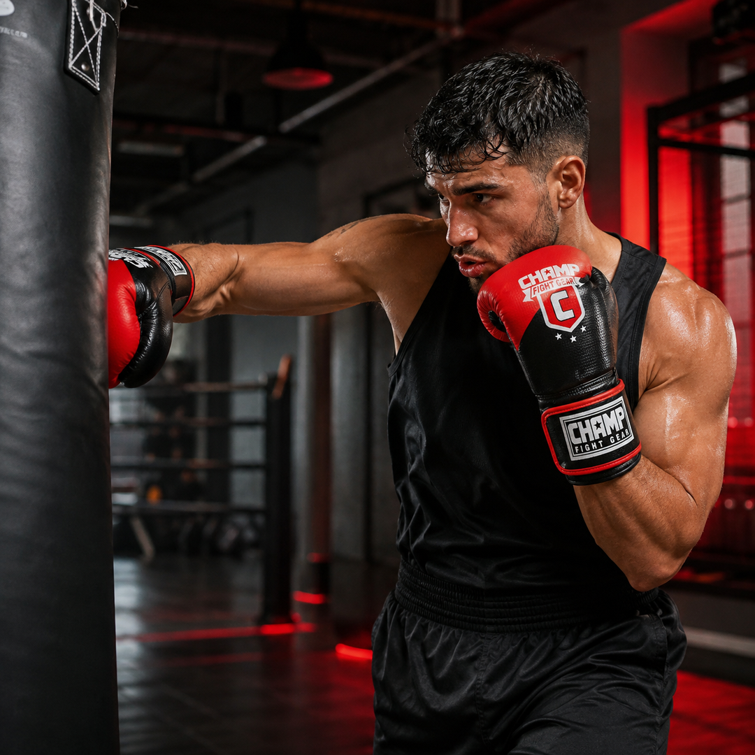 Champ Boxing Gloves for Training, Sparring, Kickboxing, MMA, Muay Thai, Durable PU Leather, Multi-Layered Foam, Wrist Support, Breathable Design