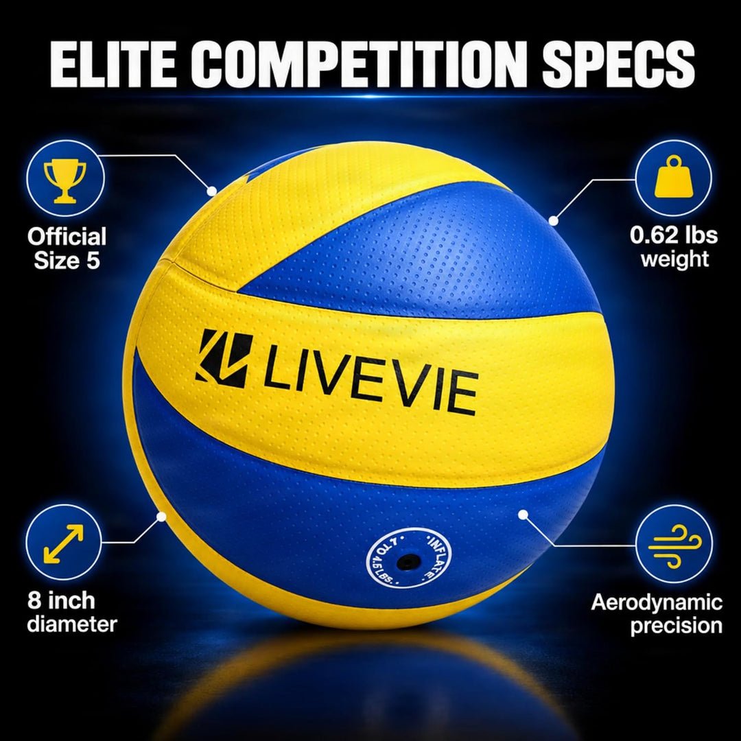 LIVEVIE Soft-Touch PU Leather Volleyball, Size 5, Indoor and Outdoor
