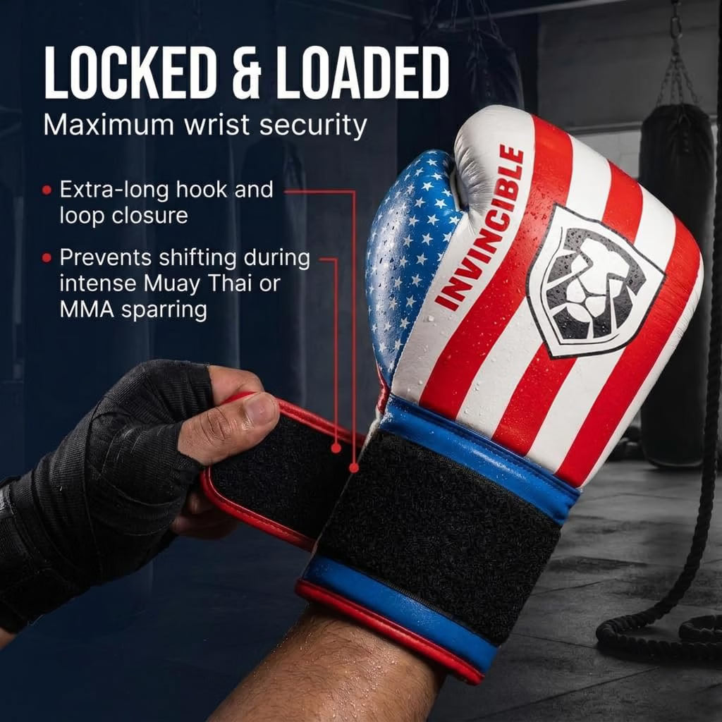 Invincible Fight Gear Leather Hook &amp; Loop Boxing Training Gloves