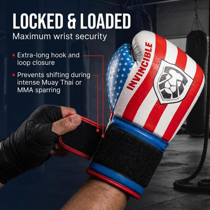 Invincible Fight Gear Leather Hook &amp; Loop Boxing Training Gloves