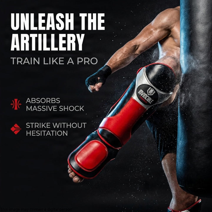 Invincible Synthetic Leather Shin &amp; Instep Guards with High-Density Foam
