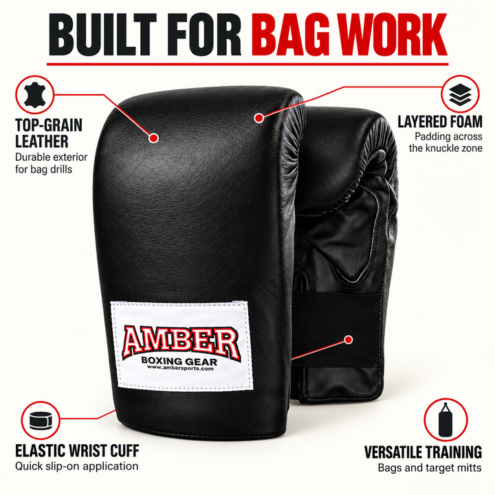 Amber Fight Gear Top-Grain Leather Boxing Bag Gloves with Shock-Absorbing Padding