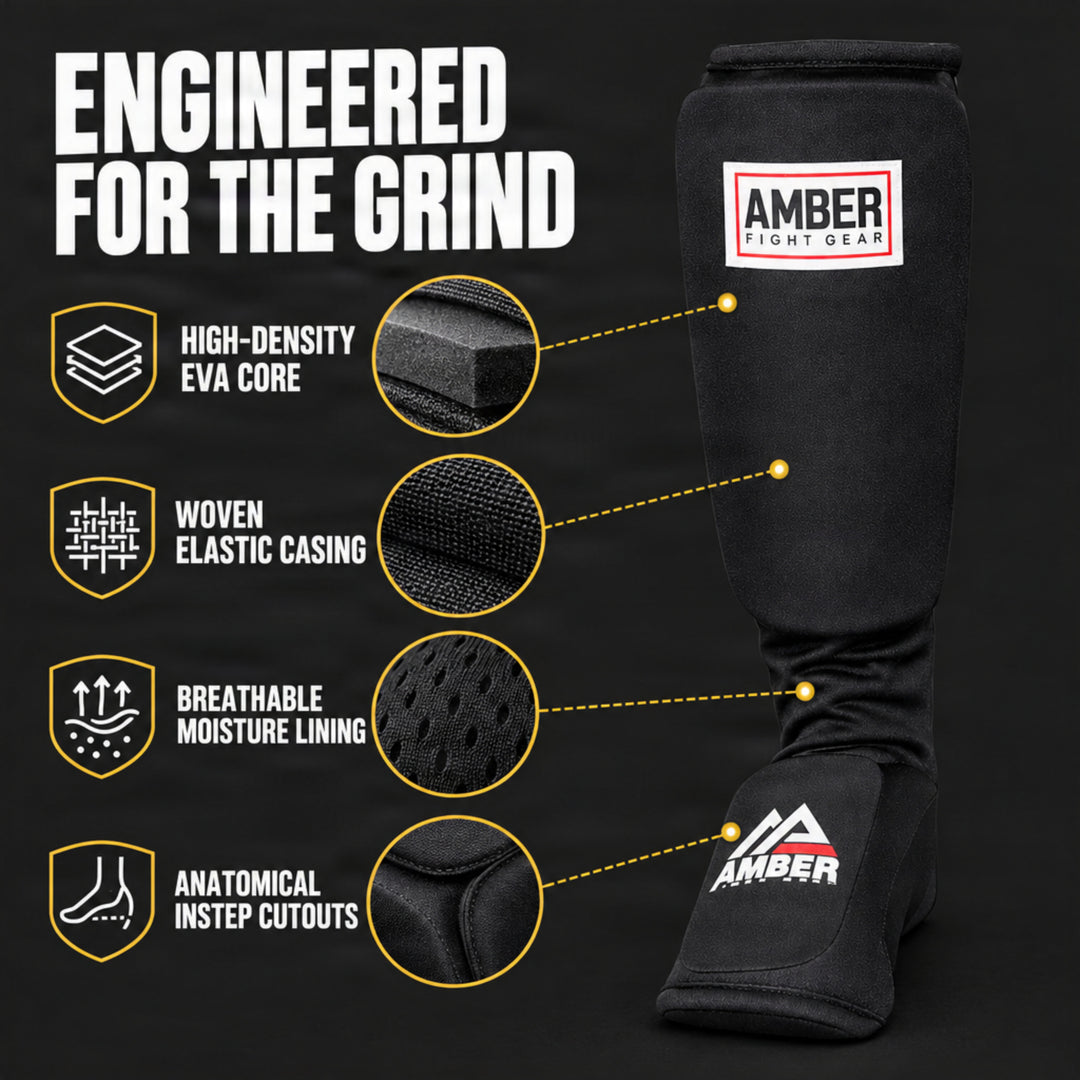 Amber Fight Gear Nylon Shin &amp; Instep Protectors with EVA Foam, Multiple Sizes