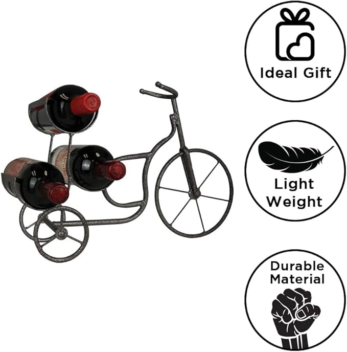 LIVEVIE Classic Vintage Bike Delivery Style Wine Rack Freestanding Wine Holder for 3 Bottles - Countertop Tabletop Wine Organizer Stand Decor for Home or Office