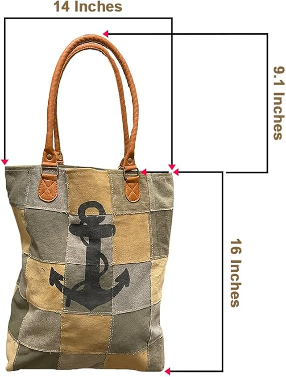 Amber Fight Gear Recycled Canvas Anchor Print Bag Market Beach Travel Reusable Grocery Shopping Tote Bag Portable Storage Hand Bags 14?x16?