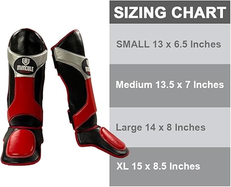 Invincible Shin &amp; Instep - Premium Synthetic Leather Shin Guards for Muay Thai, MMA, Martial Arts Training &amp; Sparring,Black/Red/Silver - Durable Protection for Adults, Teens, Men, and Women, X-Large
