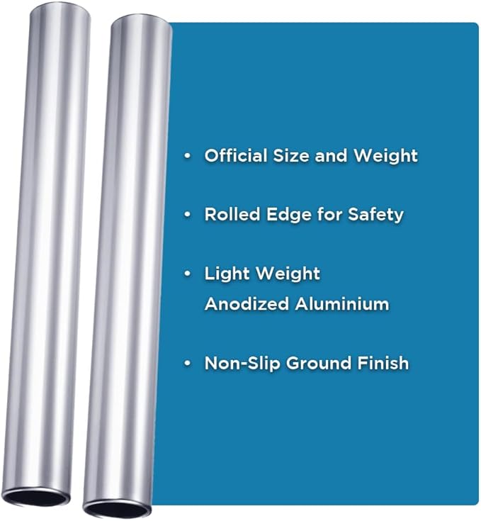 Aluminum Relay Baton Get The Winning Edge with Our Official Size, Lightweight, and Safe, Silver Pack of 2