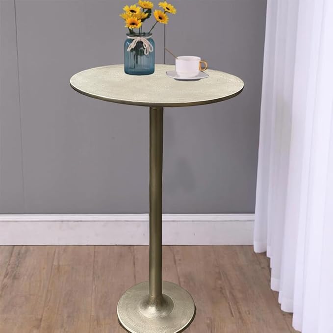 LIVEVIE Salvatore Collection Classic Cast Aluminum Pedestal Table - Multi-Purpose Decorative Table for Home &amp; Office Use, Metalic Silver