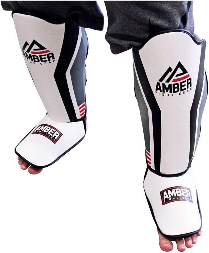 Gladiator Muay Thai Shin Guards, Synthetic Leather, Shock Absorbing Triple Foam, Adjustable Hook &amp; Loop Straps, Elastic Instep Strap, Durable &amp; Lightweight for MMA, Kickboxing