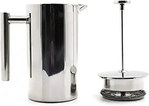 LIVEVIE Double-Walled Stainless Steel French Press Coffee Maker - Rust-Free 304 Grade Steel - Granule-Free Coffee and Tea Brewer - Stylish and Durable Design 32oz