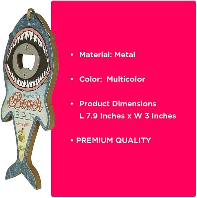 Shark Bottle Opener for Beer, Soda, and Pop Tops - Wall Mount Bartender Kitchen Barware