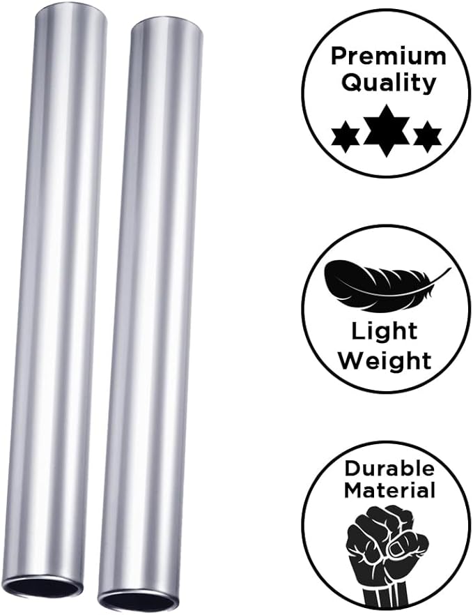 Aluminum Relay Baton Get The Winning Edge with Our Official Size, Lightweight, and Safe, Silver Pack of 2