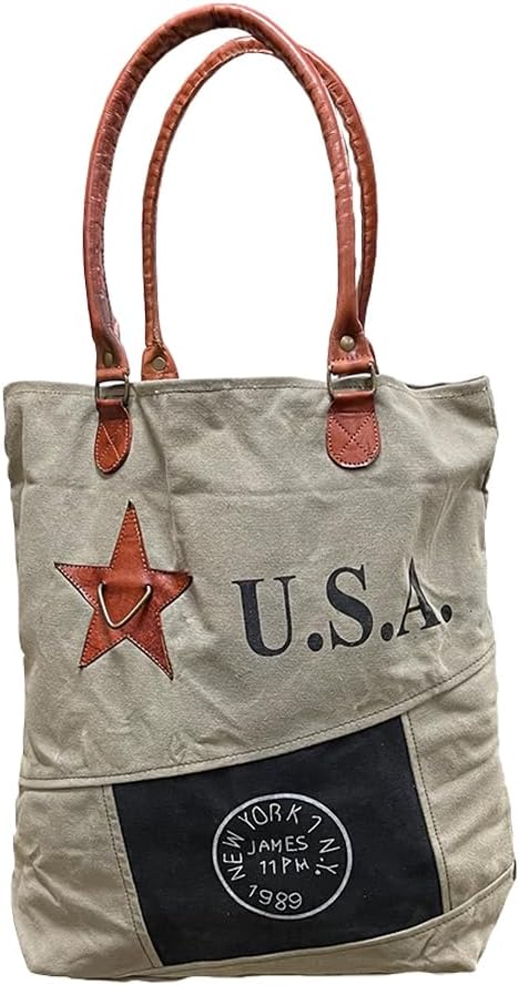 Amber Fight Gear Recycled Canvas New York Streeter Bag Market Beach Travel Reusable Grocery Shopping Tote Bag Portable Storage Hand Bags 14?x16?