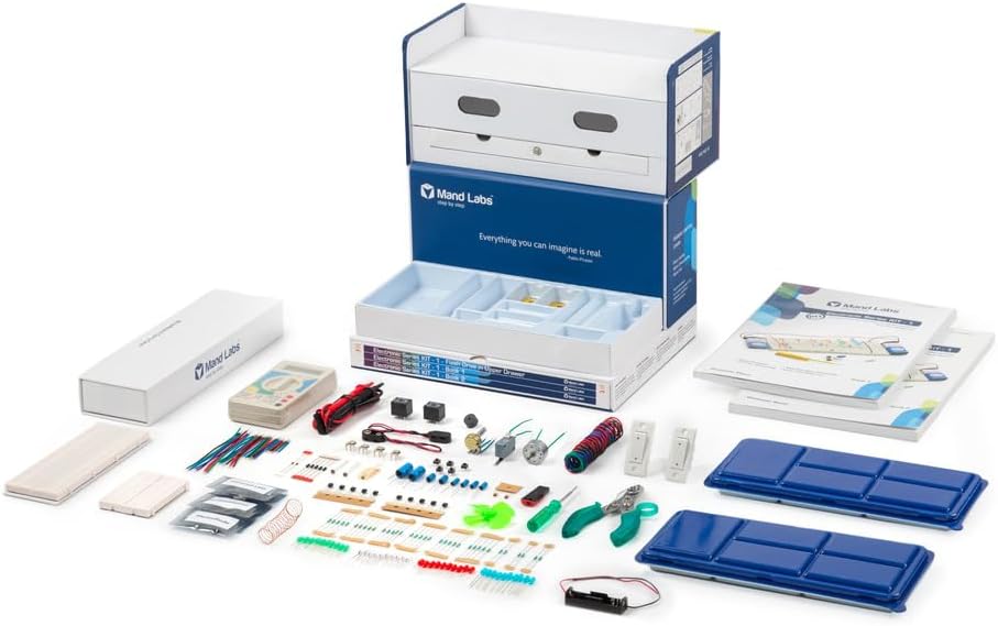 Mand Labs Electronic Series KIT-1 Premium Edition (Version 4) - STEM Kit with 60 Projects, 165 Components, Mini Breadboard, 2 Guide Books, 60 Videos, Workstation &amp; 3 Premium Projects