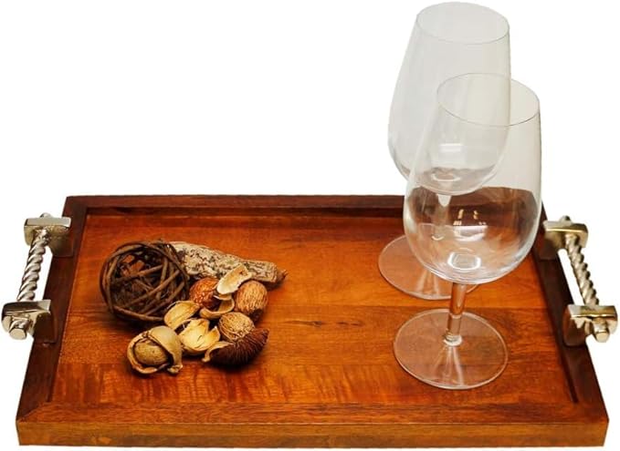 Dreamer Luxury Wooden Serving Tray - Elegant 15" x 10" Platter for Breakfast, Appetizers, Coffee, Bar, and Entertaining