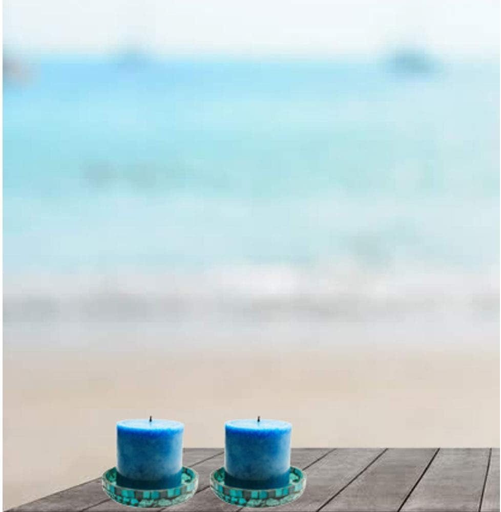 Blue Moon Glass Pillar Plate Holder Functional Table Decorations Centerpieces for Dining/Living Room-Best Wedding Gift Candle Stick Accent Decor (Set of 2)