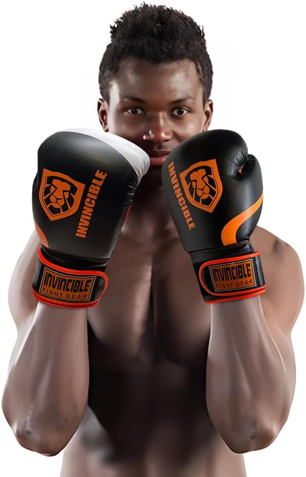Invincible Fight Gear Leather Training Boxing Gloves black/orange