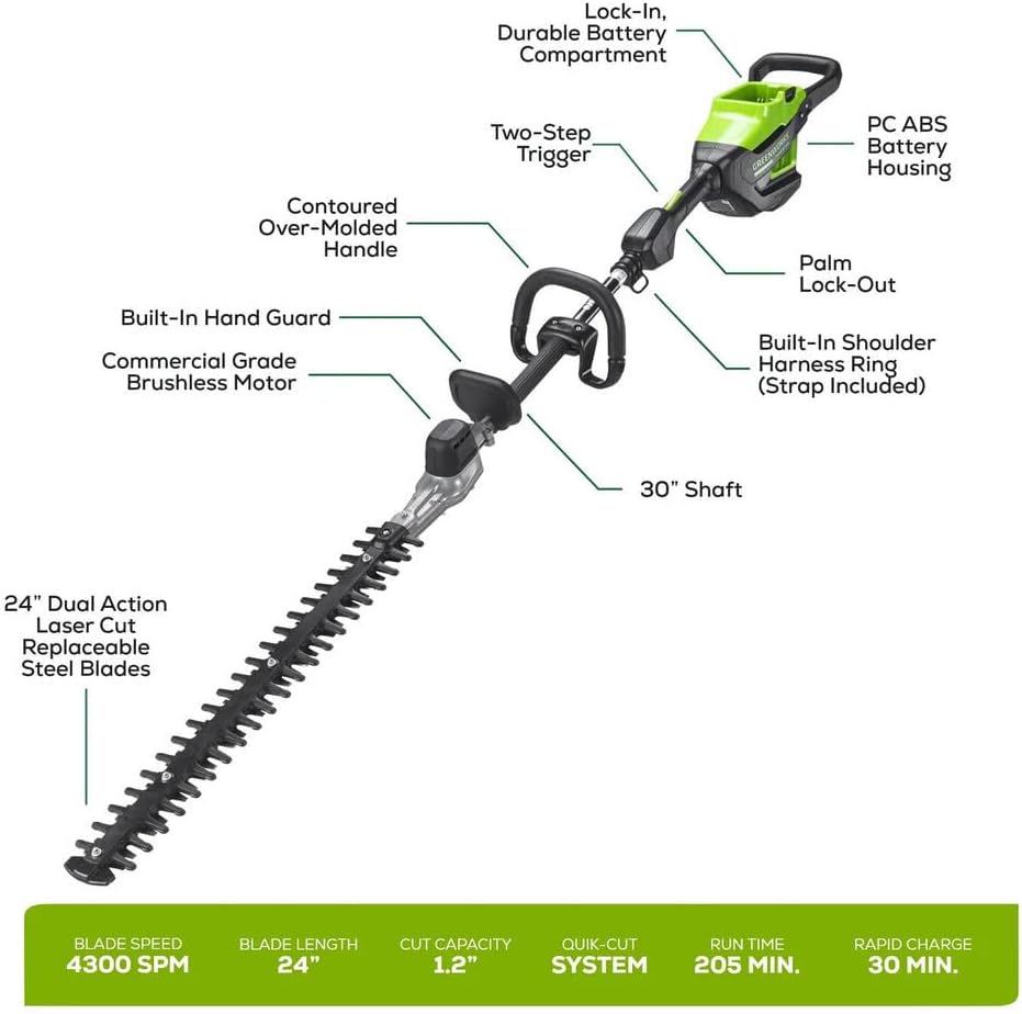 82V Short Pole Hedge Trimmer with 2.5 Ah Battery and Dual Port Charger (82PH30F-25DP) - Precision Trimming Power for Professional Landscaping
