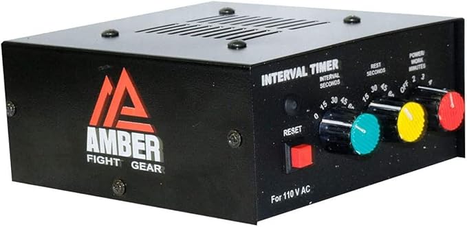 Amber Fight Gear Professional Classic Boxing Interval Timer Gym Timer for Muay Thai, MMA, Kickboxing, Boxing, Martial Arts or Any Combat Sport Black Adult