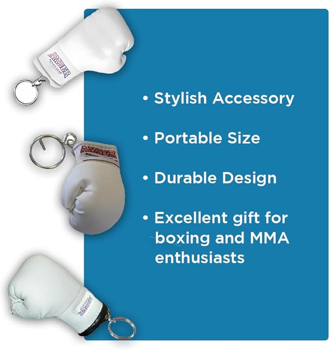 Amber Sporting Goods Boxing Glove Replica Keyring Authentic Miniature Souvenir with Heavy-Duty Design (White)