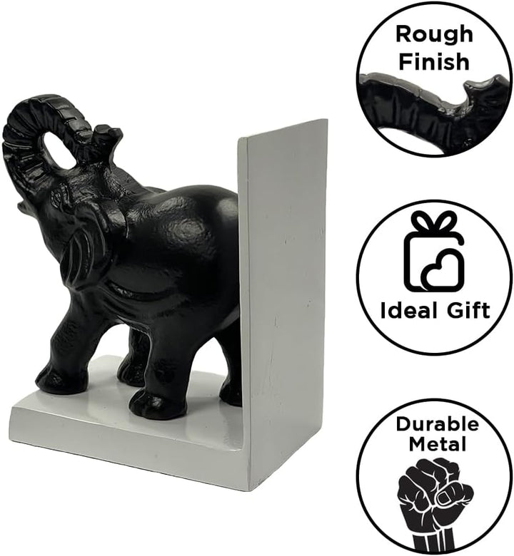 Elephant Figure Decorative Bookend Non Skid Bookend Heavy Duty Black Finish Antique Rough Finish Perfect for Office Library Living RoomKeep Books, Movies, Magazines, Video Games