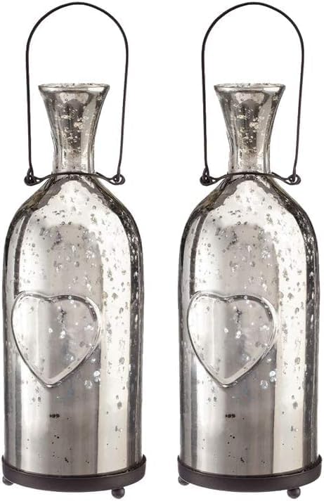 Champagne Collection Antique Silver Bottle Votive Candle Holders - Handmade Glass for Weddings and Elegant Home Decor (Set of 2)