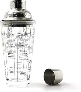Premium Glass Bottom Cocktail Shaker with Stainless Steel Top - Professional Quality, Built-in Recipes, Perfect Size, Unique Gift, Hand Wash Jigger