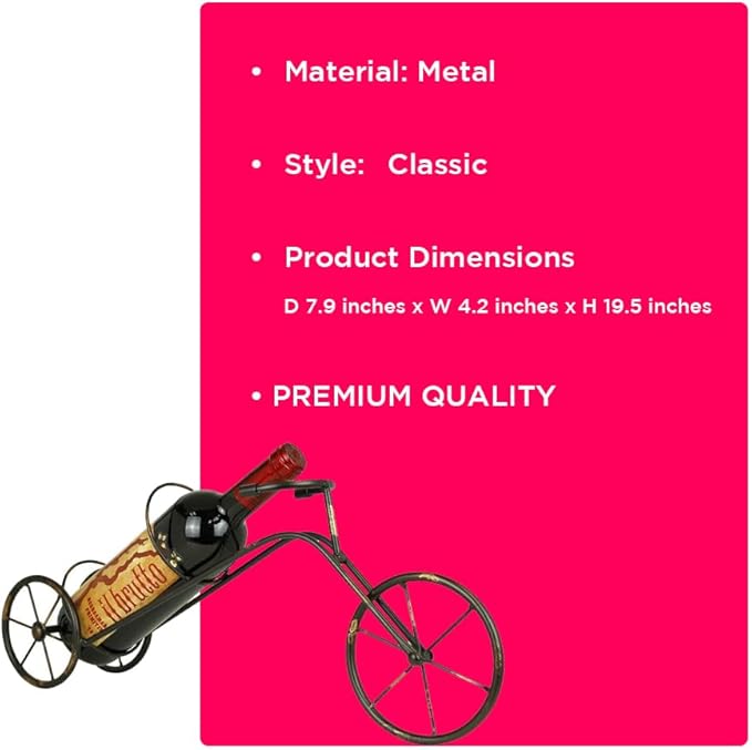 LIVEVIE Classic Vintage Bike Trike Style Wine Rack Freestanding One-Bottle Holder, Bike-Shaped Wine Organizer for Countertop and Tabletop, Perfect for Home or Office Decor