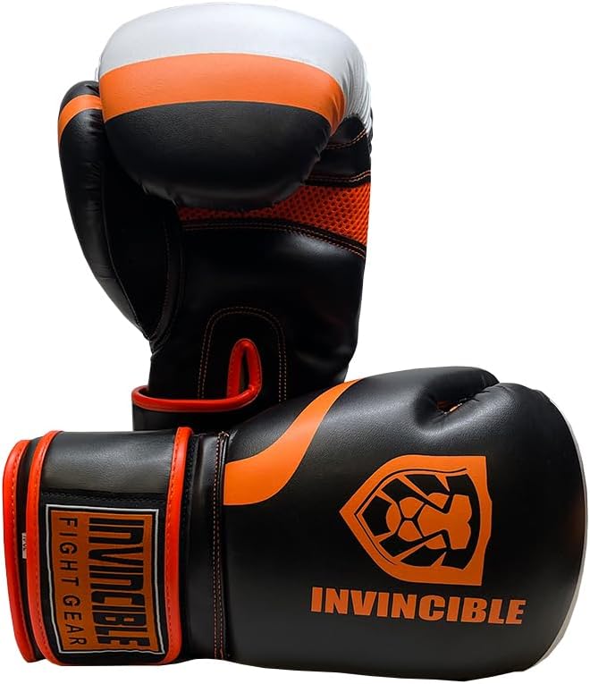 Invincible Fight Gear Leather Training Boxing Gloves black/orange