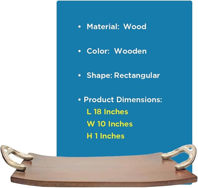 Wooden Party Platter Tray Perfect for Breakfast, Appetizers, Coffee, Bar, and Food Display - 18x10x1 Inches
