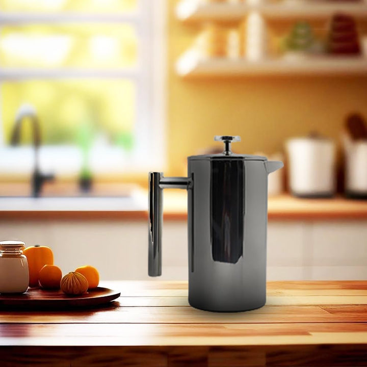 LIVEVIE Double-Walled Stainless Steel French Press Coffee Maker - Rust-Free 304 Grade Steel - Granule-Free Coffee and Tea Brewer - Stylish and Durable Design 32oz