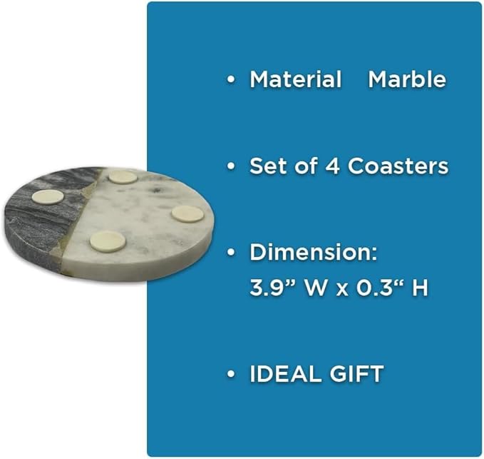Dreamer Marble Coaster Set Great for Indoors or Outdoors for Wine Glasses, Tea Cups, Coffee Mugs or Juice Glasses (Set of 4)