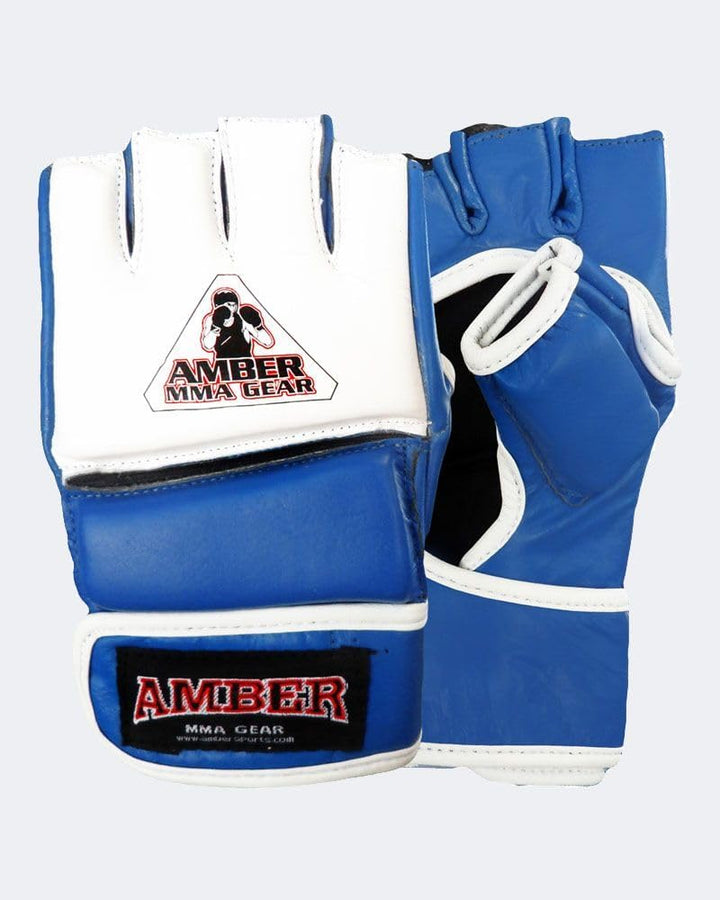 Premium Leather MMA Gloves, Blue/White
