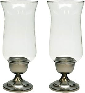 Krystle Collection Traditional Mouth-Blown Glass Hurricane Candle Holder - Elegant Table Decorations Centerpieces for Dining/Living Room - Ideal Wedding Gift Candlestick Accent D?cor (Set of 2, 10?)