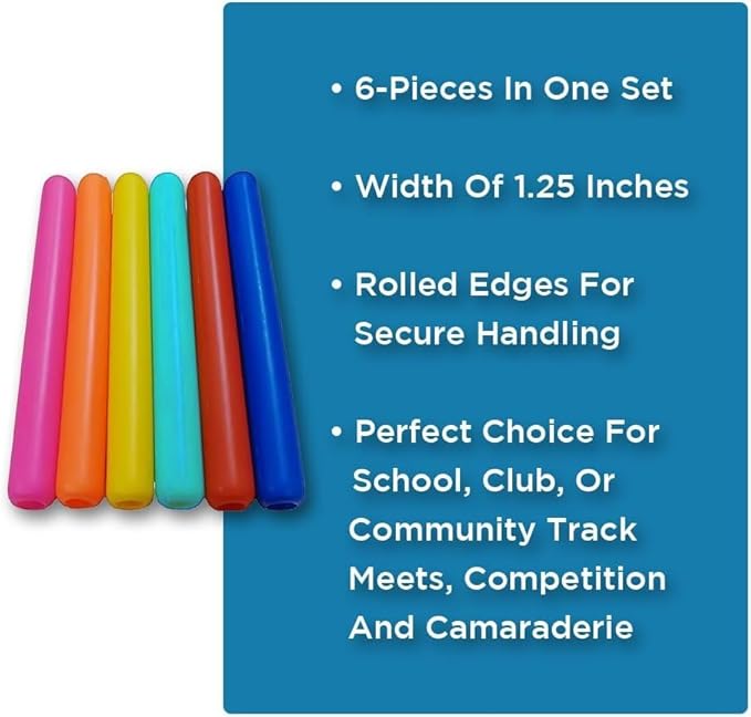 Premium Safety-Enhanced Junior Plastic Relay Baton Set (6-Piece) - Durable, Lightweight, and Vibrant Batons with Rolled Edges for Safe and Comfortable Handling