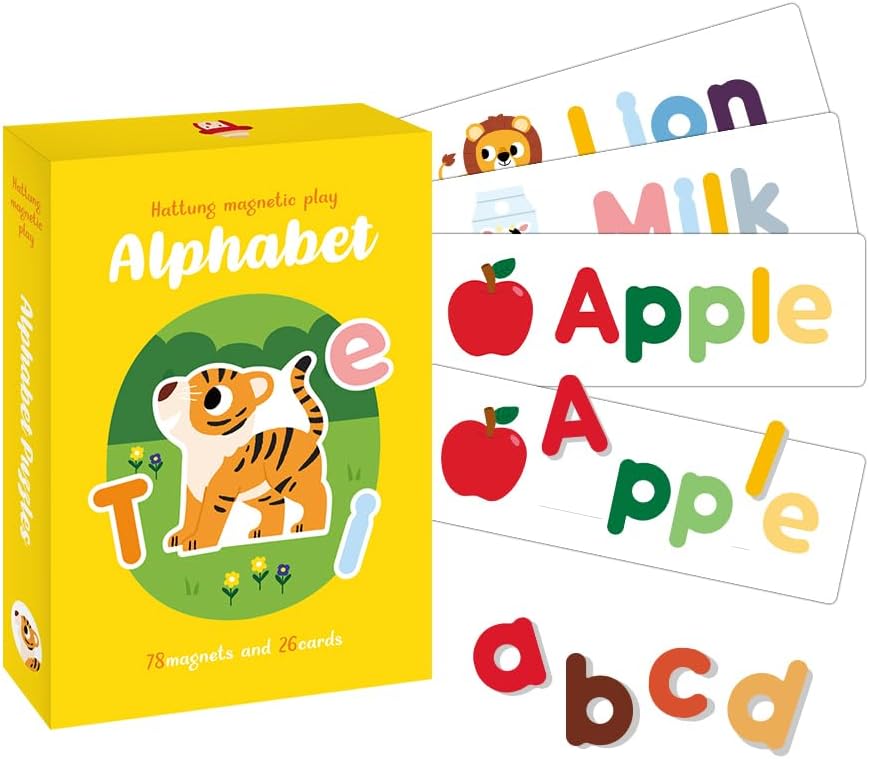 Hattung Magnetic Play Alphabet and Learning Cards for Toddlers &amp; Kids, Soft Foam Magnets with Educational Flash Cards, Fun and Engaging Magnets &amp; Cards for Early Learning and Play, Made in Korea