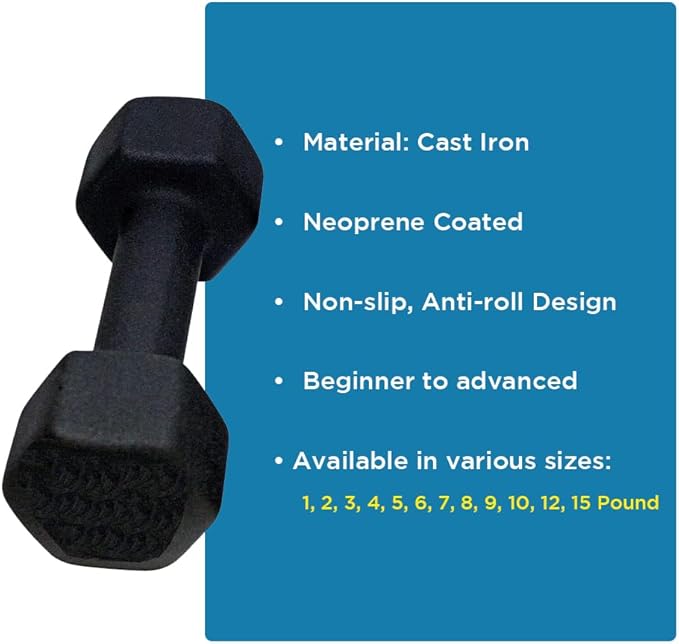 Neoprene Dumbbell, Single Weight for Strength Training, Muscle Toning, and Rehab, Non-Slip Grip &amp; Anti-Roll Design, Available in 1lb?15lb