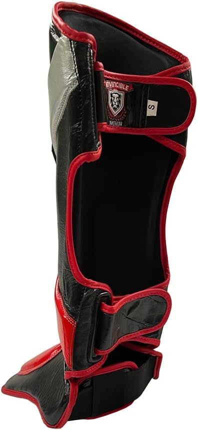 Invincible Shin &amp; Instep - Premium Synthetic Leather Shin Guards for Muay Thai, MMA, Martial Arts Training &amp; Sparring,Black/Red/Silver - Durable Protection for Adults, Teens, Men, and Women, Medium